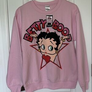 🆕 Betty Boop Sweatshirt Pink with Rhinestones Size Small